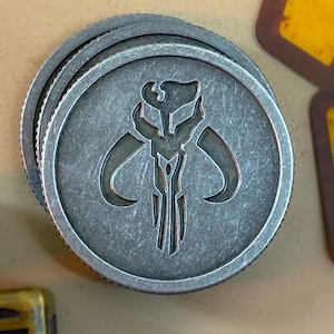 Silver Mandalorian Mythosaur Solid Metal Credit | Double-Sided Star Wars Inspired Cosplay Prop | Sabacc Game Tokens Chips