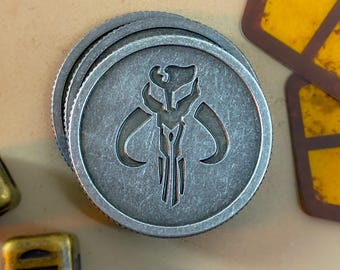 シルバー マンダロリアン ミソサウルス クレジット | 両面スターウォーズ風ソリッドメタルプロップ