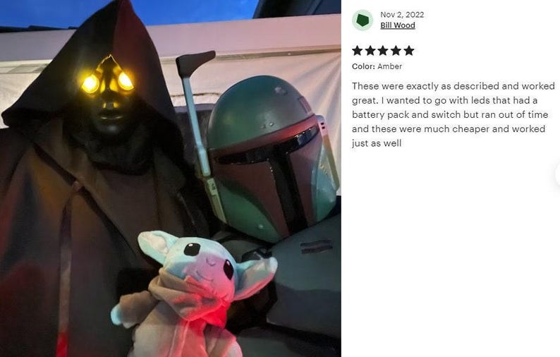 Jawa Eyes - Hook On | (1 Pair, 2 eyes) Jawa Star Wars Inspired Costume / Cosplay Offworld Eyes | Halloween Costume | Mask not Included image 8