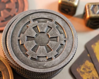 Silver Empire Credit Coin | Double-Sided Star Wars Inspired Cosplay Prop | Imperial Sabacc Game Tokens Chips