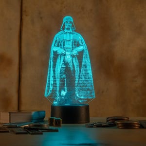 Darth Vader Hologram LED Night Light with remote control | Star Wars Empire Strikes Back Engraved Acrylic nightlight | Geek Nerd Gift Art