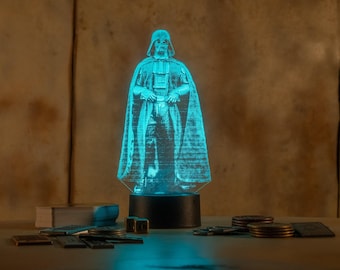 Darth Vader Hologram LED Night Light with remote control | Star Wars Empire Strikes Back Engraved Acrylic nightlight | Geek Nerd Gift Art