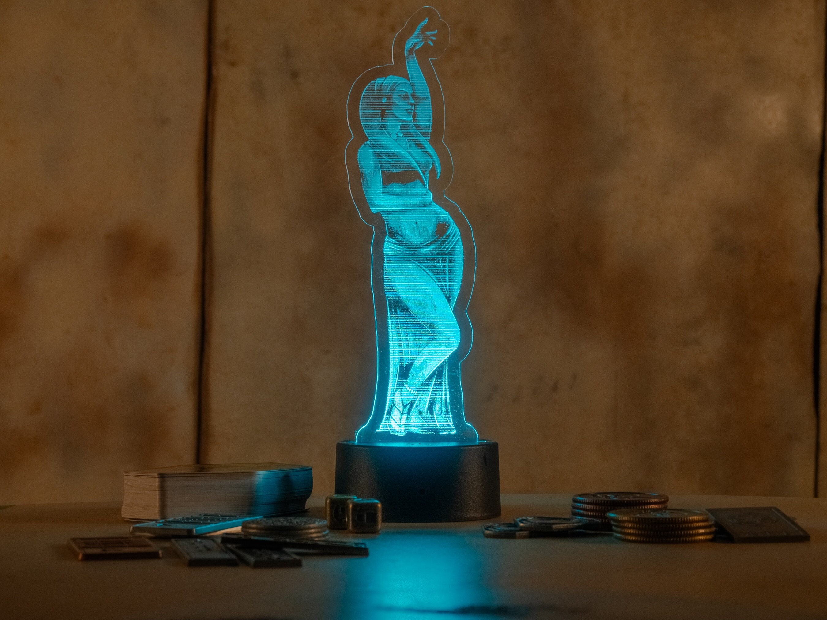 Twi'lek Dancing Hologram LED Night Light | Twilek Star Wars Rebels Engraved Acrylic nightlight with remote control | Geek Nerd Gift Art