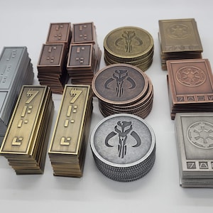Sabacc Metal Credit Set | 4 player Solid Metal Sabacc Imperial Credit Chit | Star Wars Poker Chip Tokens with Mythosaur