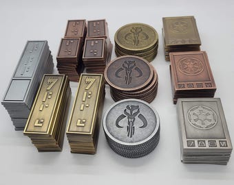 Sabacc メタルクレジットセット | 4人用ソリッドメタル スターウォーズ風ポーカーチップトークン ミソサウルス付き