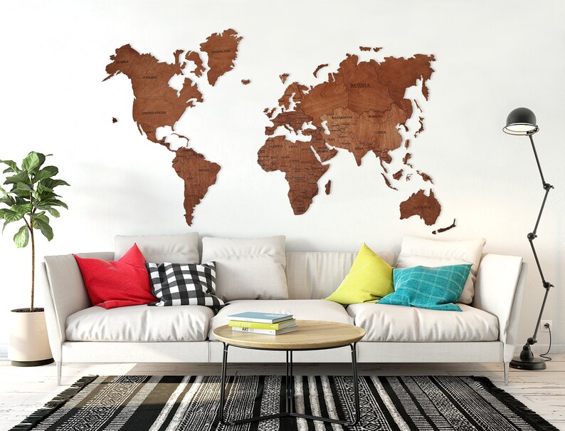 Wood Wall Art Wall Map of the World Map Wooden Travel Push Pin Etsy