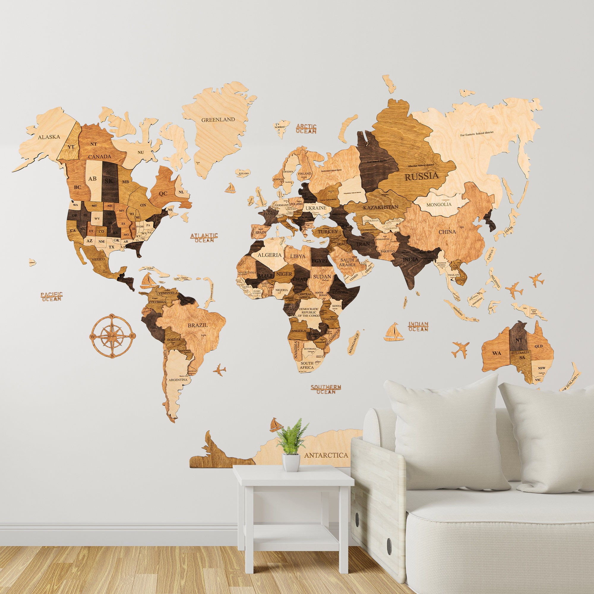 Wooden World Map Cut Out Map