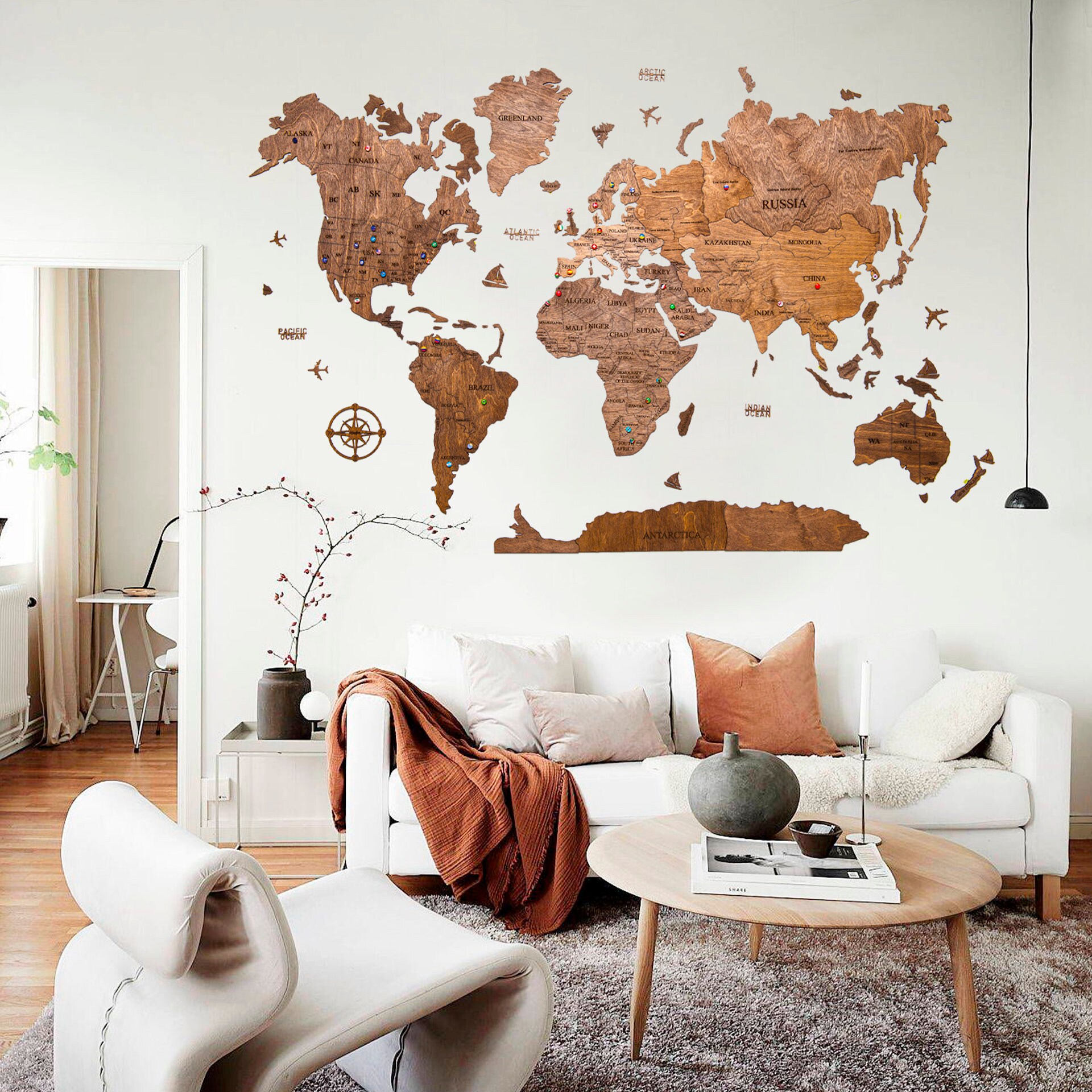 Wooden World Map Weltkarte Holz Wall Map Of The World Etsy Wood Images