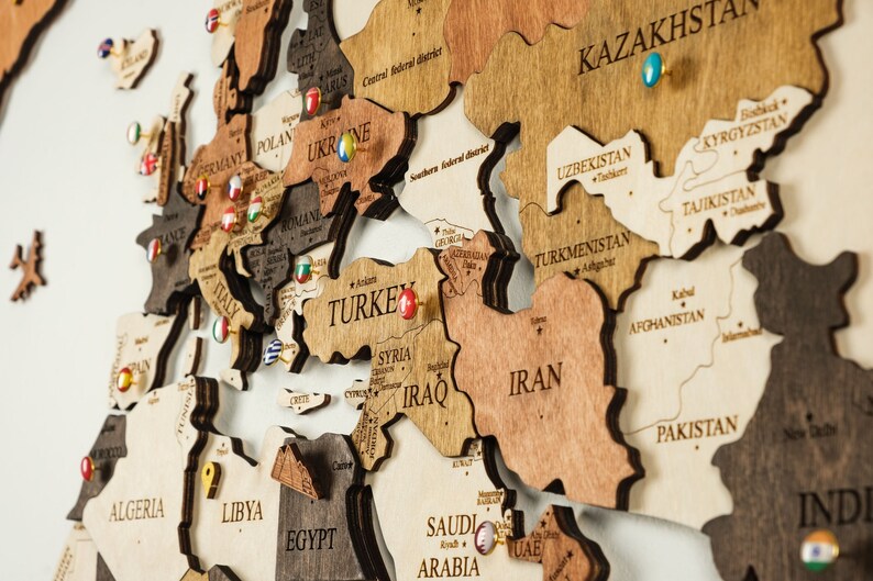 3D World Map Wood Map Wall Art Wood Wall Art Wooden Map Wood Etsy
