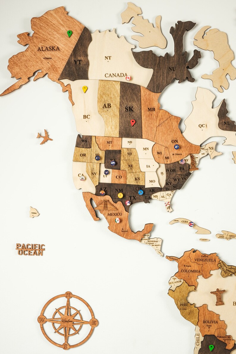 Wood Wall Art Wood World Map Push Pin World Map Art Wood World Etsy