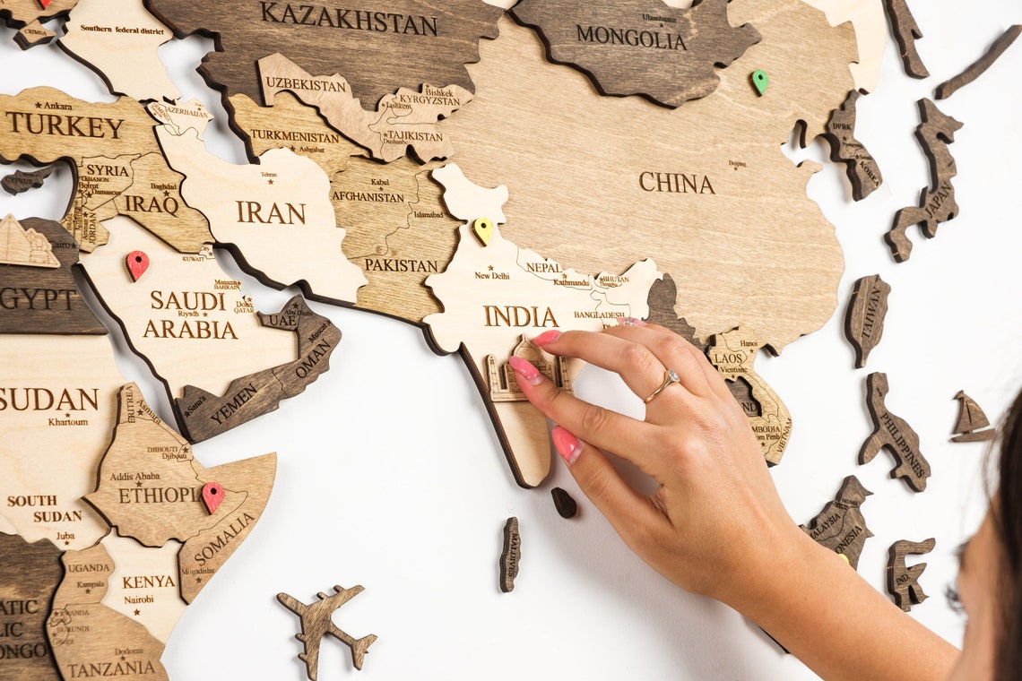 3D World Map Wood Map Wall Art Wood Wall Art Wooden Map Wood Etsy