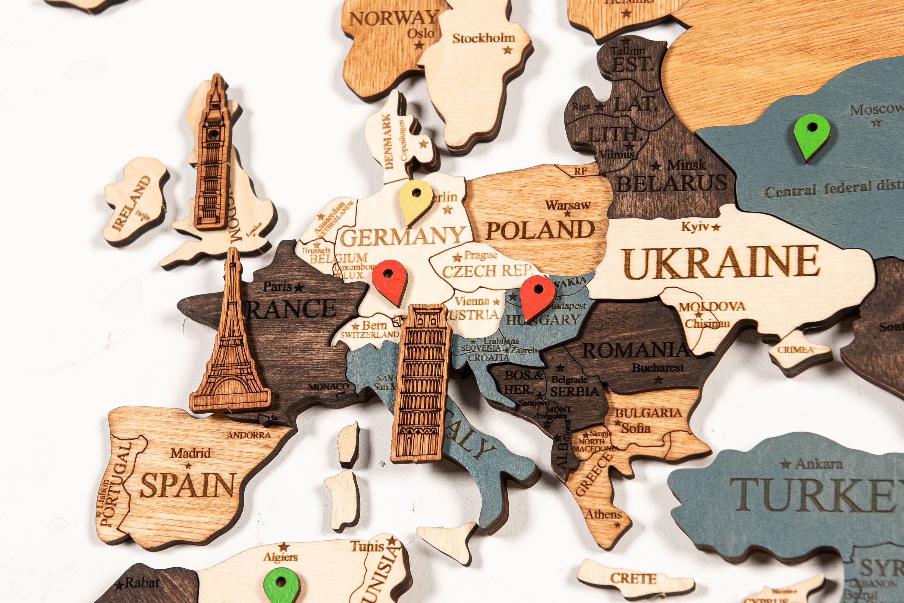 World Map Wall Wooden Map of the World Map Wooden Travel Push Etsy