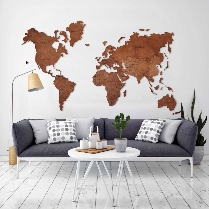 wood map wall art