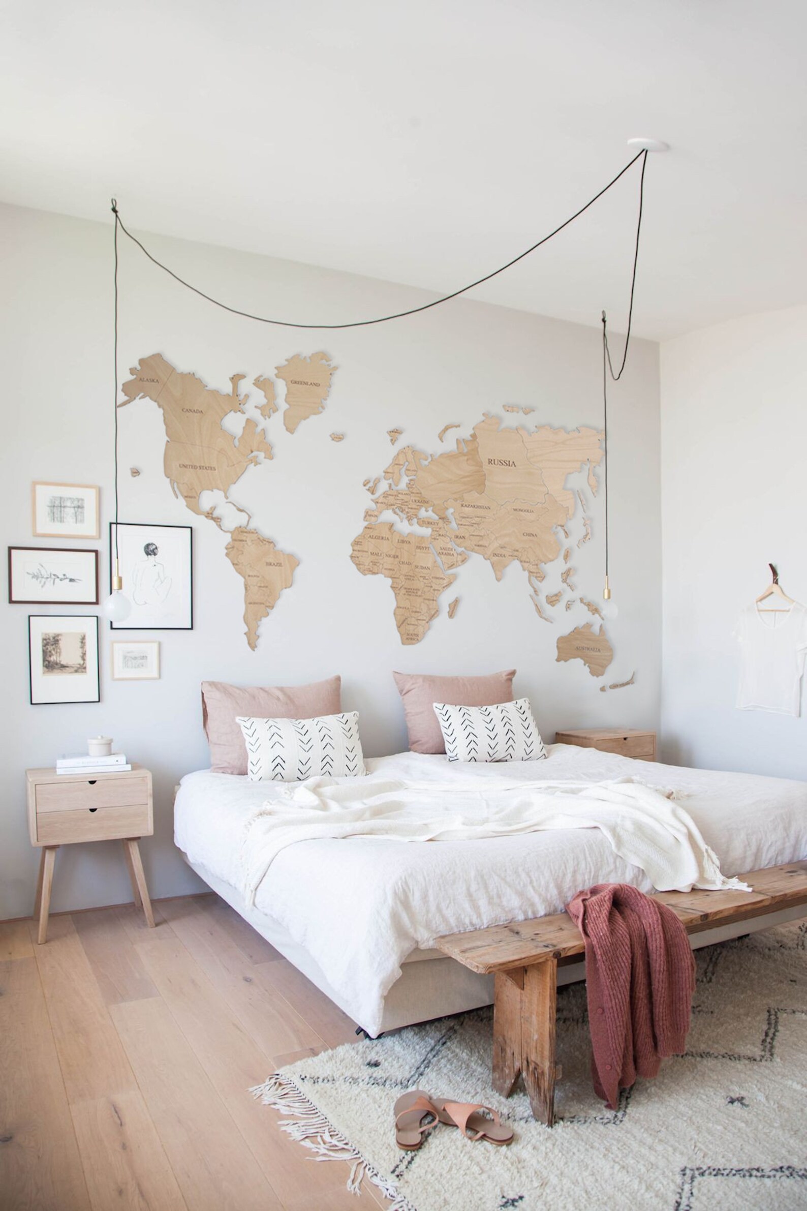 Wood Wall Art Wall Map of the World Map Wooden Travel Push Pin Etsy