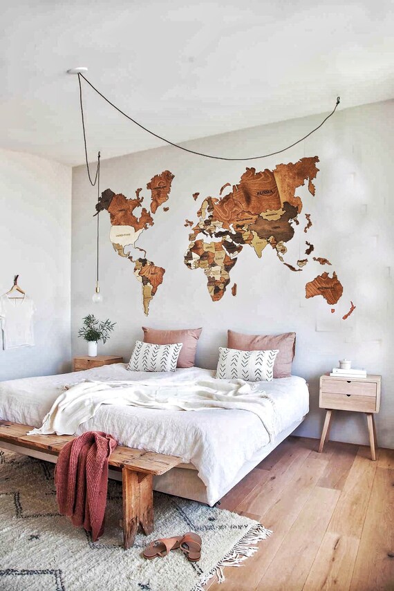wood map wall art Wood Map Wood Wall Art Wooden Map Wood World Map Rustic World Etsy