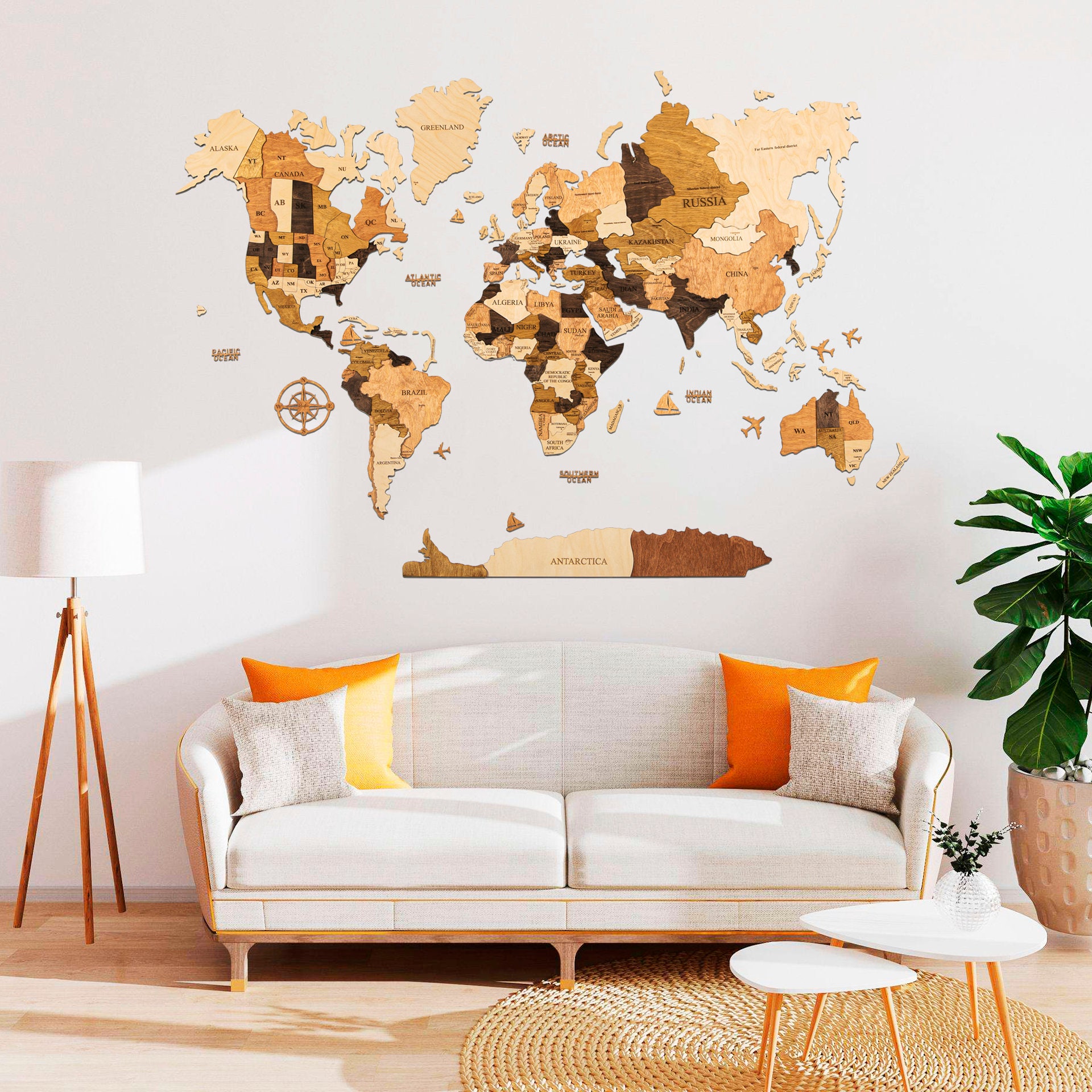 3D World Map Wood Map Wall Art Wood Wall Art Wooden Map Wood Etsy France