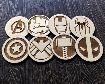 Avengers coasters Avengers Coasters Gift Decor Captain America Thor Iron Man Hulk Wood Coasters Set of 6