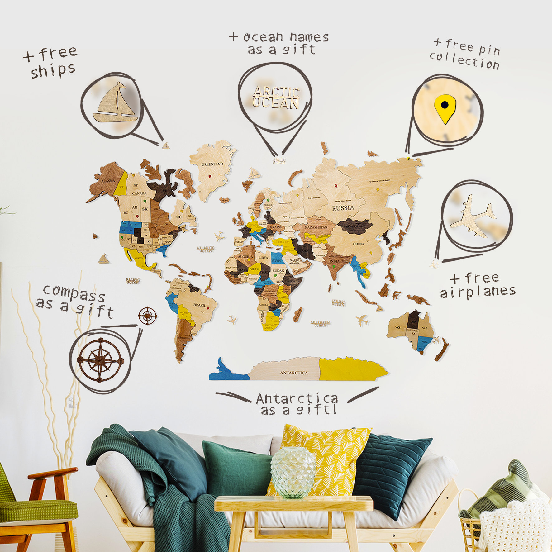 Home Decor Wood Wall Art Wall Map of the World Map Wooden Etsy