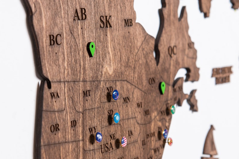 Wood Wall Art Wall Map of the World Map Wooden Travel Push Pin Etsy