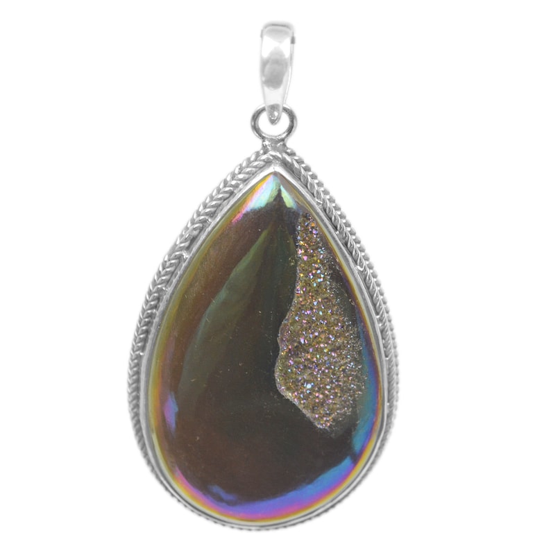 Pear Shape Blue Sparking Pendant 2.9x4.5 Fine Jewelry 20.83 Gm 925 Sterling Silver Pendant Jewelry Titanium Druzy Gemstone Pendant