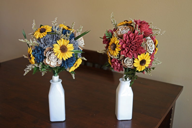 Navy & Grey Sunflower Sola Wood Flower Bouquet Custom image 5