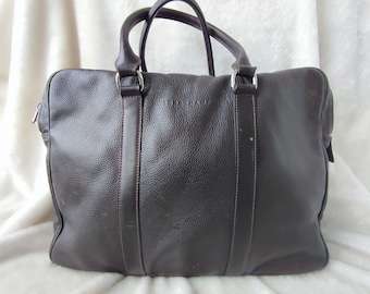vintage Longchamp brown pebbled leather briefcase bag