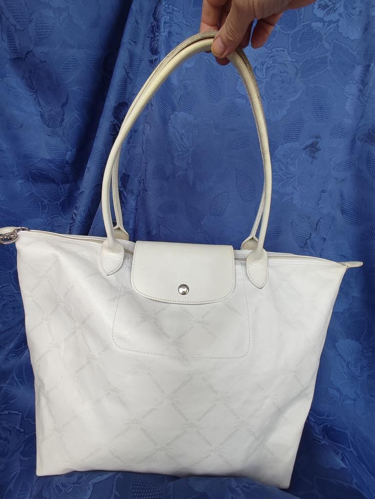 Longchamp トートバッグ ホワイト White Longchamp Large White Logo Shoulder Bag,made in France - Etsy