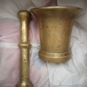 mortar with pestle vintage brass