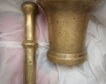 mortar with pestle vintage brass
