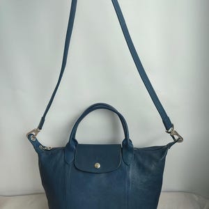 Longchamp Le Pliage Leather Handbag Blue Tote