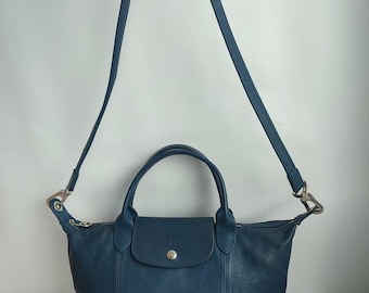 Longchamp Le Pliage Leather Handbag Blue Tote