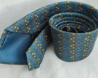 Vintage Hermes silk tie yellow blue flowers pattern