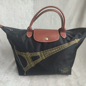 Longchamp Le Pliage Eiffel Tower Tote Foldable Bag Black Nylon
