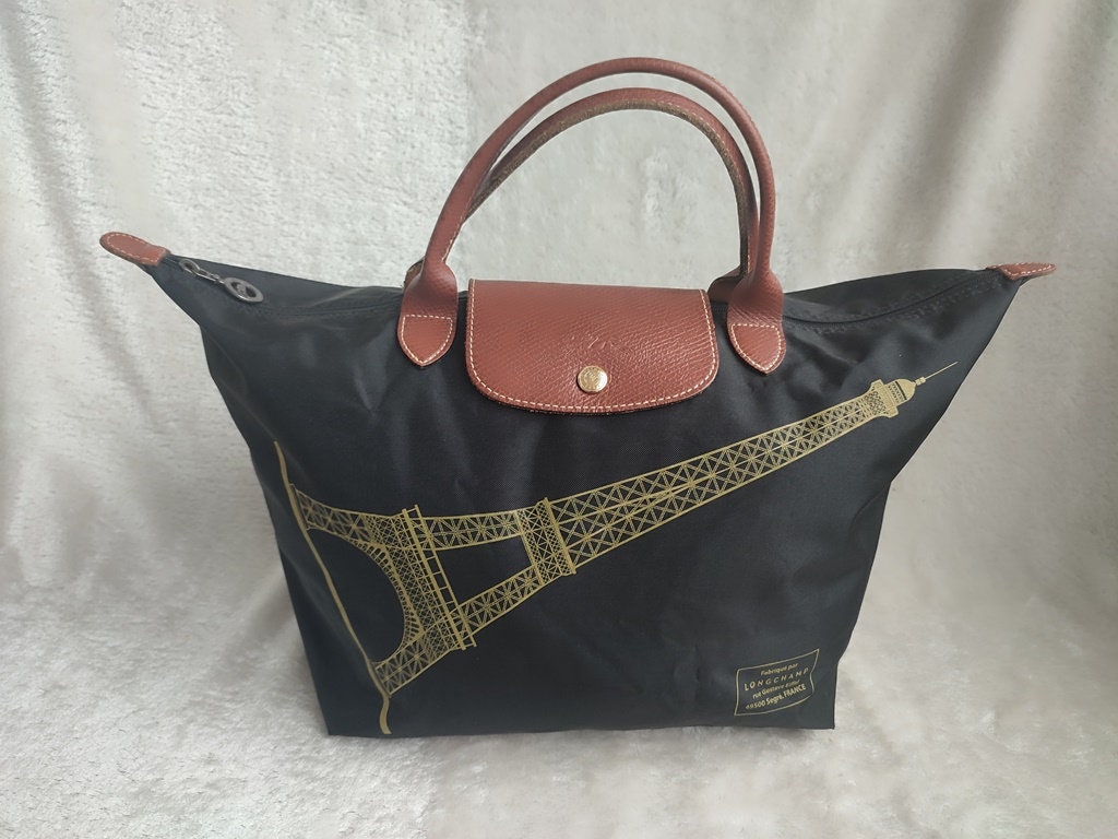 Longchamp Le Pliage Eiffel Tower Tote Foldable Bag Black Nylon Etsy