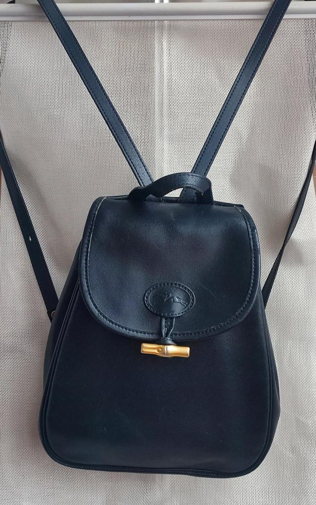 Vintage Longchamp Blue Leather Backpack w/ Silver Hardware LONGCHAMP Blue Brown Mixed Materials Nylon Leather Backpack  main image 4
