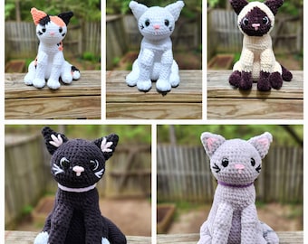El patrón de paquete de gato personalizable de crochet en PDF incluye Calico, Siamés, Tuxedo Cat, mezclar y combinar