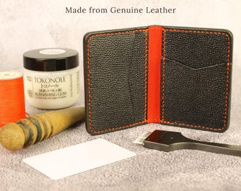 Leather Card Holder Wallet, Mens Black Leather Wallet, Custom Genuine Leather Card Wallet, Gift for Dad, Gift for Friends