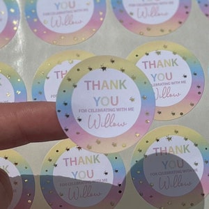 Personalised Thank You For Coming to My Party, Foiled Rainbow Stickers, Sweet bag, Cone Stickers, Shiny Stickers, Party Tags, Birthday Label