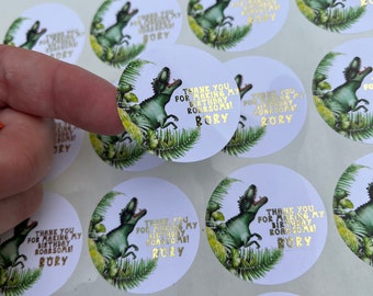 Personalised Dinosaur Thank You Stickers: Foiled Party Favour Labels