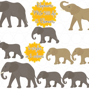 Elephants Clipart | Baby Elephant Clip Art | Elephant Graphics png | Instant Download | Printable Digital Art | Animal | Line of Elephants