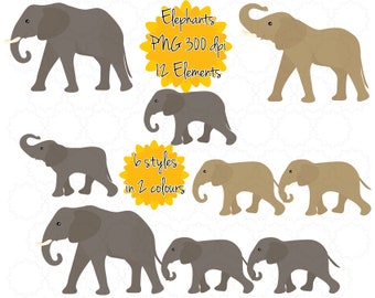 Elefanter Clipart | Elefantunge Clip Art | Elefantgrafik png | Direkt nedladdning | Utskrivbar digital konst | Djur | Rad av elefanter