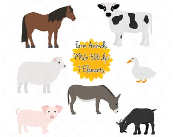 Farm Animals Clipart | Farmyard Clip Art png | Donkey Horse Pig Sheep Duck Cow Goat Graphics | Instant Download | Farm Printable Digital Art