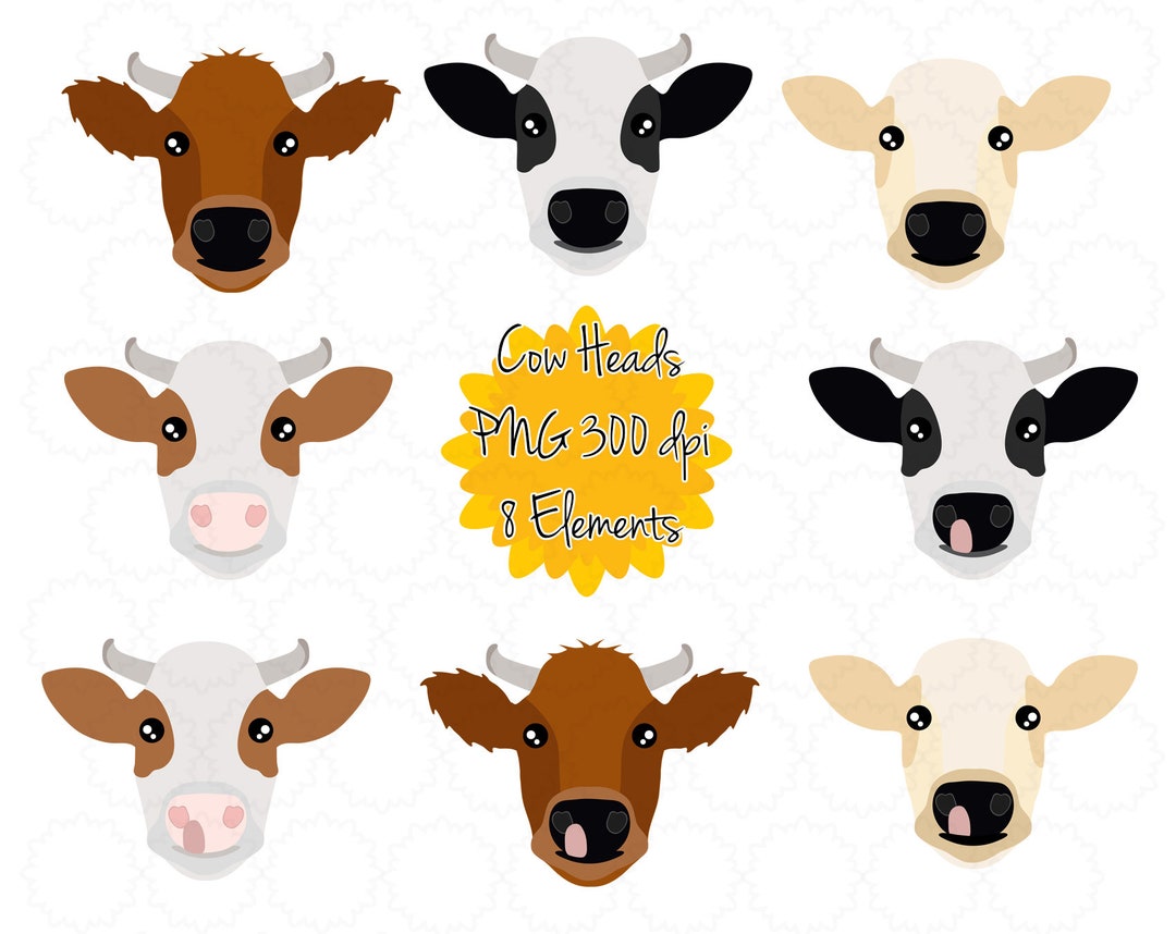 Cow Clipart | Cow Head Clipart | Cow Graphics | Cow Printable | Instant ...