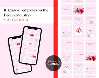10 Editable Beauty Business Instagram Templates Canva | Esthetician | Lashes | Entrepreneur | Skin Care |Marketing | Branding | Valentines