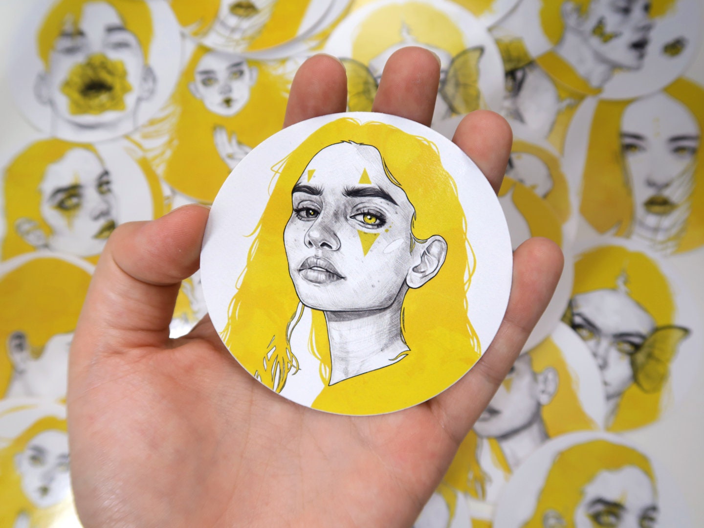 sticker pack 9 vinyl stickers yellow series etsy