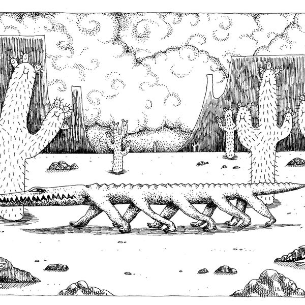 Print 13x19 cm // crocodile dans le désert // Illustration