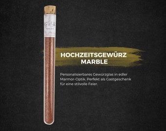 Gastgeschenk Reagenzglas Hochzeitsgewürz "MARBLE" / Personalisierbares Gewürz für Gäste / Konfirmation / Kommunion / Taufe / gold, weiß