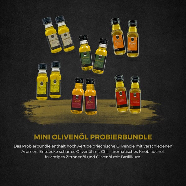 Mini Olive Oil Sampler Bundle | 12 small olive oils | With chili, basil, garlic, pizza oil, lemon & barbecue oil