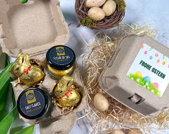 Easter gift in an egg carton | Spiced salts & chocolate in a sweet egg carton | small Easter gift for adults: girlfriend, colleague, mom