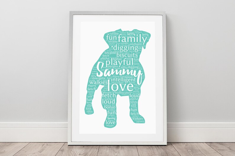 Personalised pet word art print for animal lover. Personalised Etsy